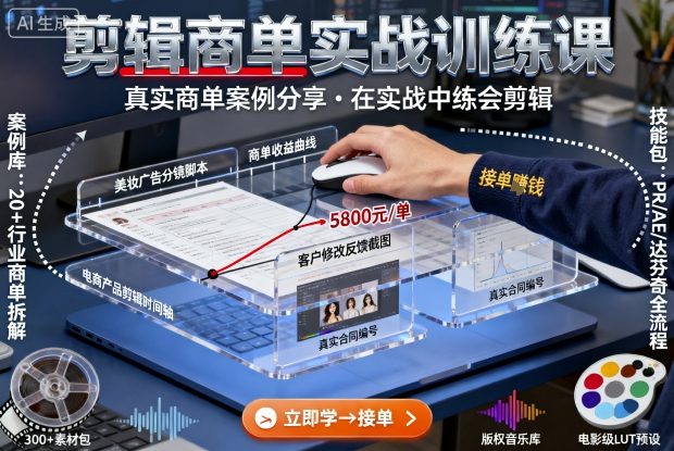 剪辑商单实战训练课，真实商单案例分享，在实战中练会剪辑