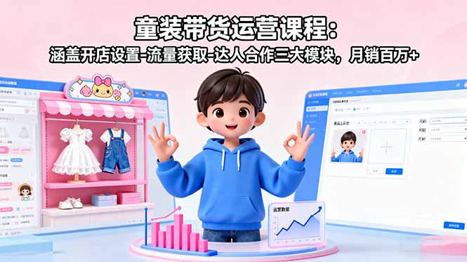 （16081期）童装带货运营课程：涵盖开店设置-流量获取-达人合作三大模块，月销百万+