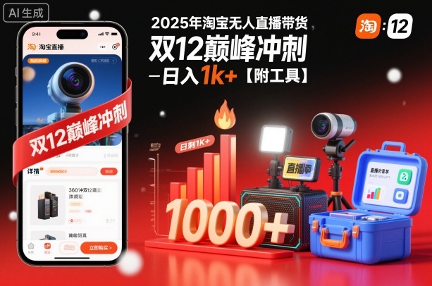 2025年淘宝无人直播带货，冲刺双12，日入1k+【附工具】